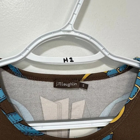 J Mclaughlin Womens Signature Shirt Small Brown Crew‎ Neck Stretch Chain NEW - Picture 5 of 7